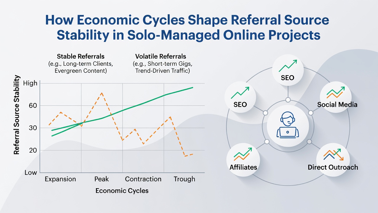 Graph illustrating shifts in organic versus paid referral percentages during recent economic cycles