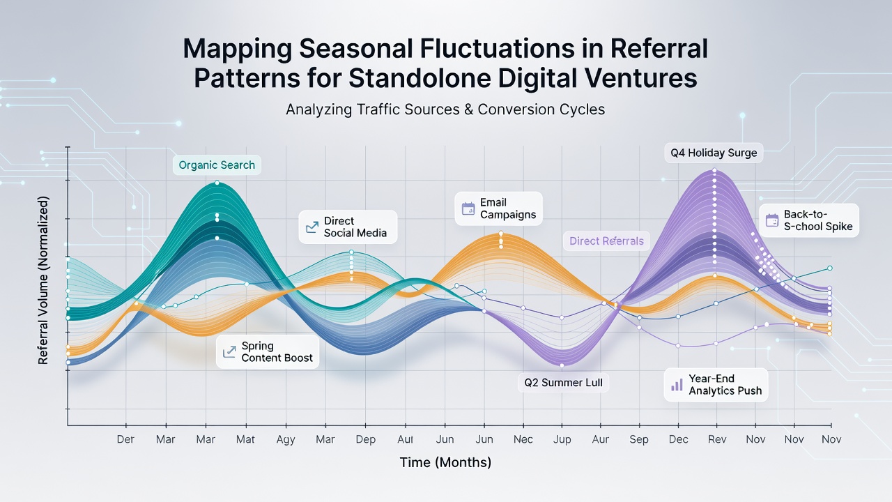 Detailed analytics dashboard displaying referral source breakdowns by season for digital business owners