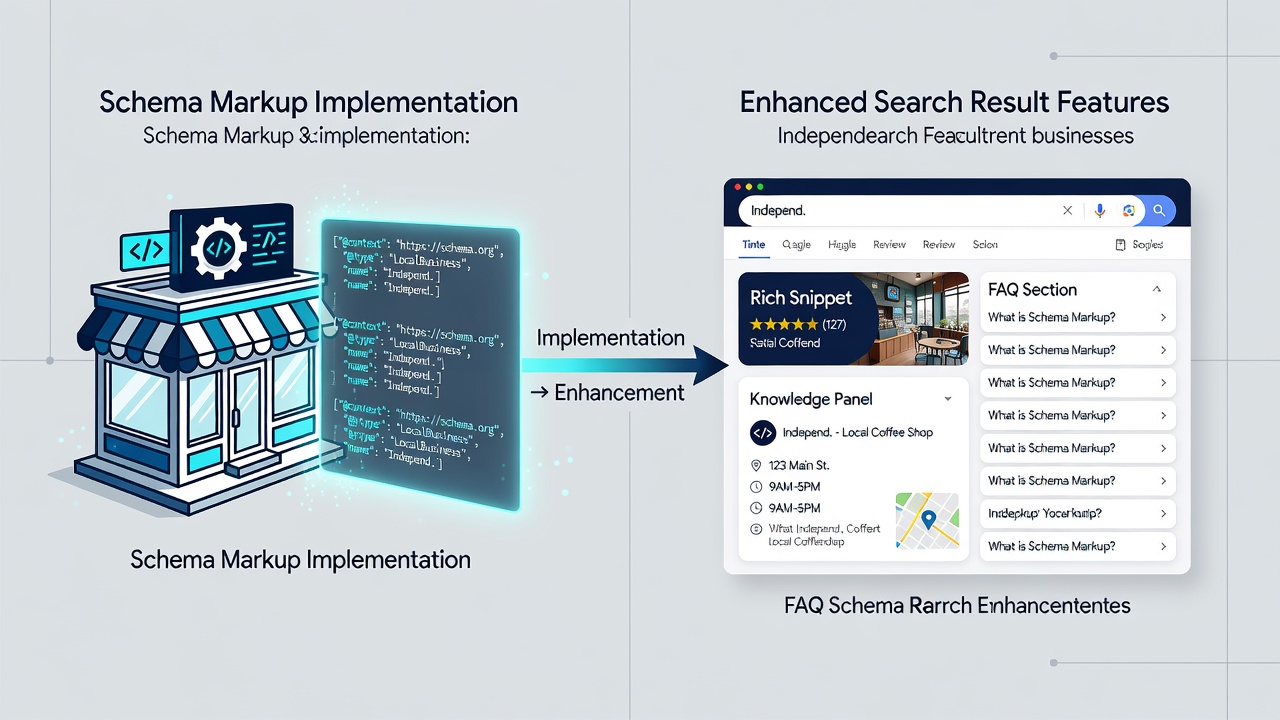 Screenshot comparison of standard versus schema-enhanced search results for a niche content website